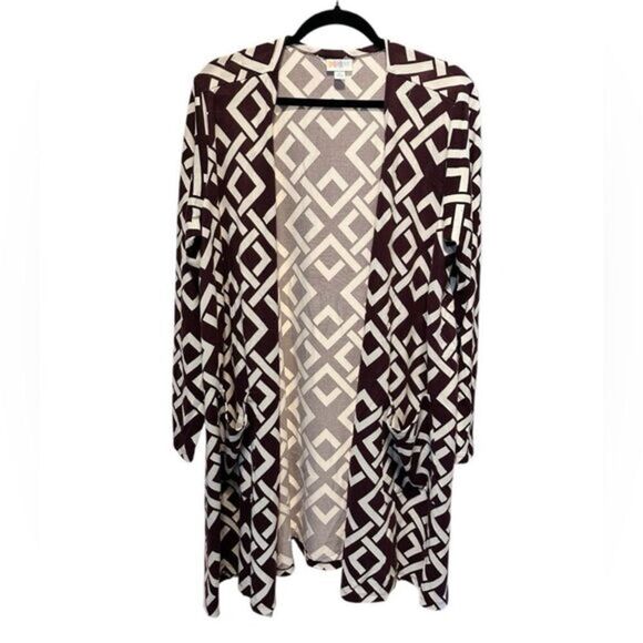 NWT LulaRoe Women’s Brown/Burgundy/Cream Caroline” Long Sleeve Cardigan - XL - Picture 1 of 8